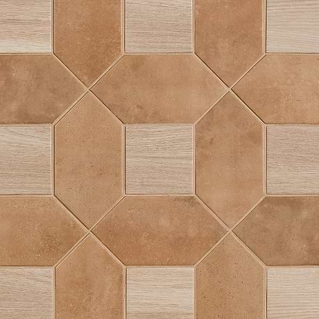 Morocco Terracotta 4x8 Picket and Oak Beige 4x4 Square Matte Porcelain Tile