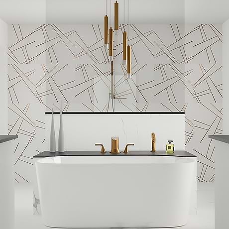 Empire White & Gold 24x24 Polished Nanoglass & Brass Mosaic