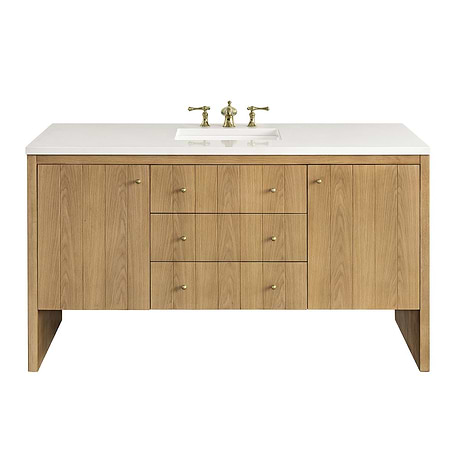 Hudson Oak Brown 60" Single Vanity with White Quartz Counter by JMV