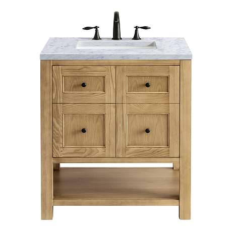 Breckenridge Light Natural Oak 30" Single Vanity with Carrara Marble Top by JMV
