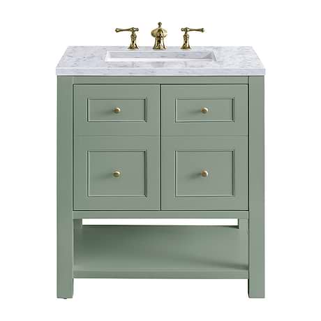 Breckenridge Smokey Celadon 30" Single Vanity with Carrara Marble Top by JMV