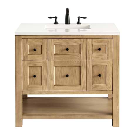 Breckenridge Light Natural Oak 36" Single Vanity with White Zeus Quartz Top by JMV