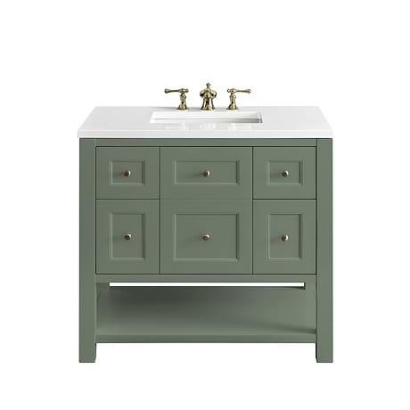 Breckenridge Smokey Celadon 36" Single Vanity with White Zeus Quartz Top by JMV