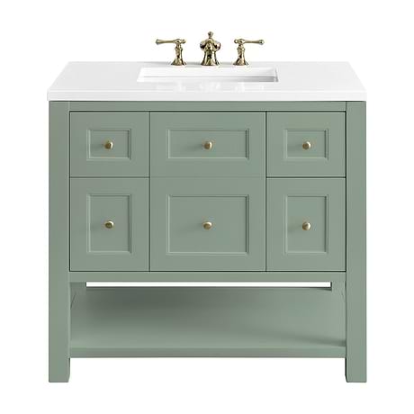 Breckenridge Smokey Celadon 36" Single Vanity with White Zeus Quartz Top by JMV