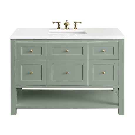 Breckenridge Smokey Celadon 48" Single Vanity with White Zeus Quartz Top by JMV
