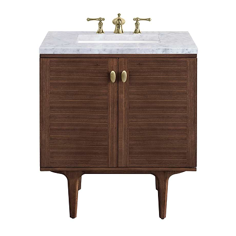 Amberly Mid-Century Walnut 30" Single Vanity with Carrara Marble Top by JMV
