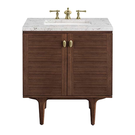 Amberly Mid-Century Walnut 30" Single Vanity with Eternal Jasmine Pearl Top by JMV
