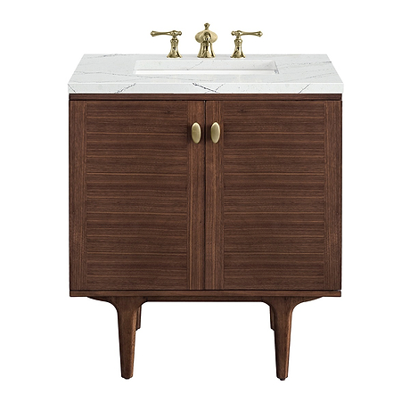 Amberly Mid-Century Walnut 30" Single Vanity with Ethereal Noctis Quartz Top by JMV