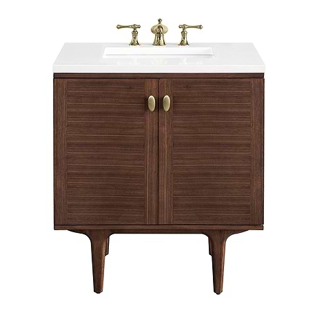 Amberly Mid-Century Walnut 30" Single Vanity with White Zeus Quartz Top by JMV