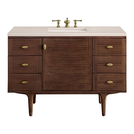 Amberly Mid-Century Walnut 48" Single Vanity with Eternal Marfil Quartz Top by JMV