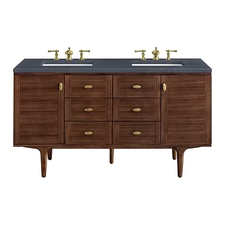 Amberly Mid-Century Walnut 60" Double Vanity with Charcoal Soapstone Quartz Top by JMV