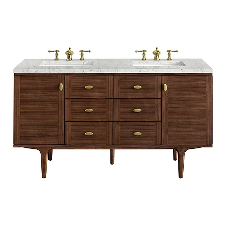 Amberly Mid-Century Walnut 60" Double Vanity with Eternal Jasmine Pearl Top by JMV