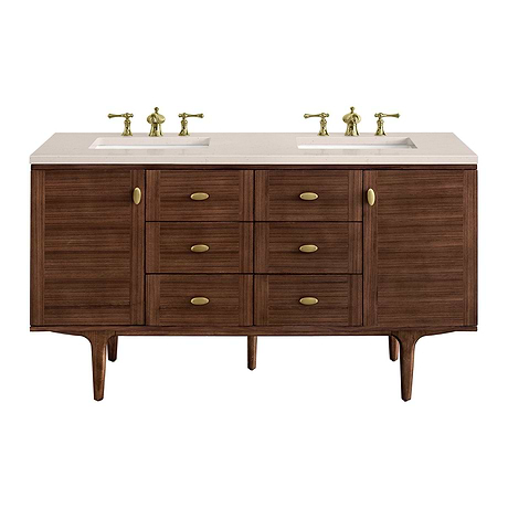 Amberly Mid-Century Walnut 60" Double Vanity with Eternal Marfil Quartz Top by JMV