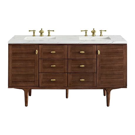 Amberly Mid-Century Walnut 60" Double Vanity with Ethereal Noctis Quartz Top by JMV