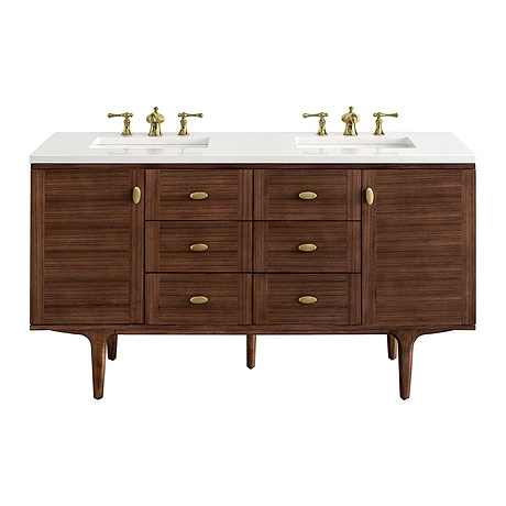 Amberly Mid-Century Walnut 60" Double Vanity with White Zeus Quartz Top by JMV