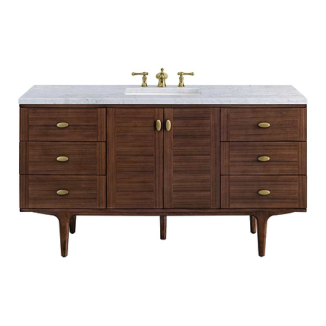 Amberly Mid-Century Walnut 60" Single Vanity with Carrara Marble Top by JMV