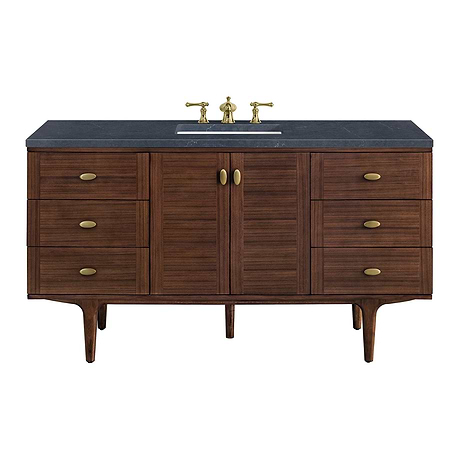 Amberly Mid-Century Walnut 60" Single Vanity with Charcoal Soapstone Quartz Top by JMV