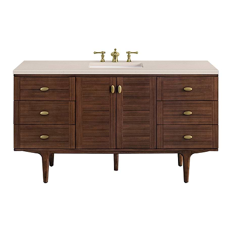 Amberly Mid-Century Walnut 60" Single Vanity with Eternal Marfil Quartz Top by JMV
