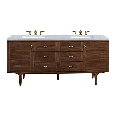 Amberly Mid-Century Walnut 72" Double Vanity with Carrara Marble Top by JMV