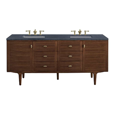 Amberly Mid-Century Walnut 72" Double Vanity with Charcoal Soapstone Quartz Top by JMV