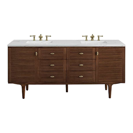 Amberly Mid-Century Walnut 72" Double Vanity with Ethereal Noctis Quartz Top by JMV