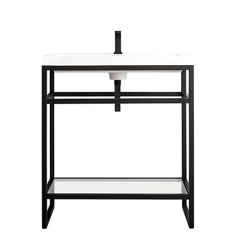 Boston Matte Black 32" Freestanding Vanity with White Integrated Top by JMV