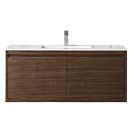 Mantova Mantova Mid-Century Walnut 48" Floating Vanity with Glossy White Integrated Top by JMV