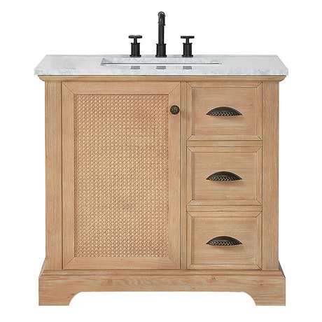 Olivier Blonde Wood 36" Single Vanity with Carrara Marble Top