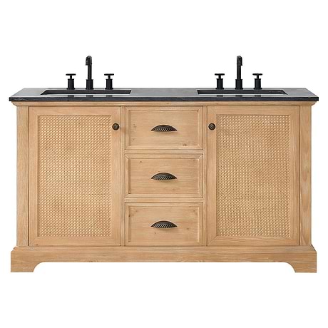 Olivier Blonde Wood 60" Double Vanity with Black Marble Top