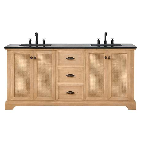 Olivier Blonde Wood 72" Double Vanity with Black Marble Top