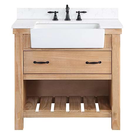 Inwood Blonde Oak 36" Single Vanity with White Stone Top and Farmhouse Sink