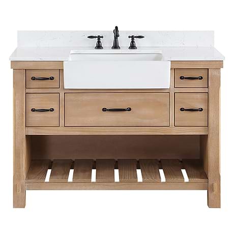 Inwood Blonde Oak 48" Single Vanity with White Stone Top and Farmhouse Sink