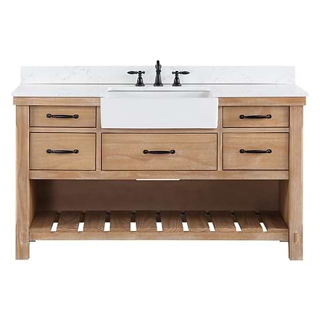 Inwood Blonde Oak 60" Single Vanity with White Stone Top and Farmhouse Sink
