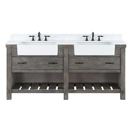 Inwood Gray Oak 72" Double Vanity with White Stone Top and Farmhouse Sink