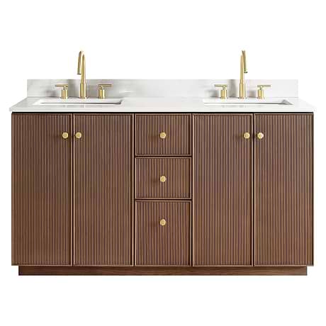 Florencia Brown Oak 60" Double Vanity with Pacific White Quartz Top