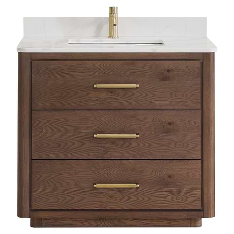 Genora Brown Oak 36" Single Vanity with Pacific White Quartz Top