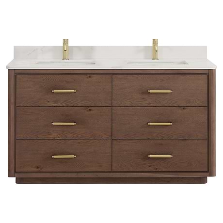 Genora Brown Oak 60" Double Vanity with Pacific White Quartz Top