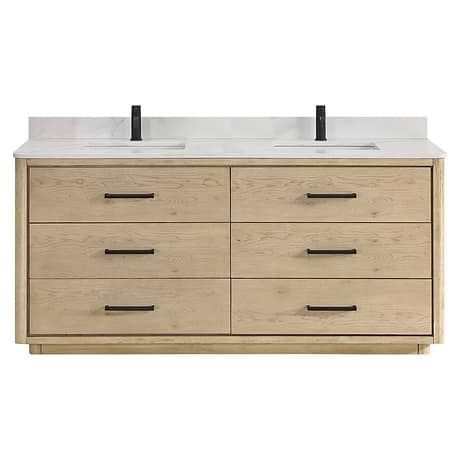 Genora Blonde Oak 72" Double Vanity with Pacific White Quartz Top