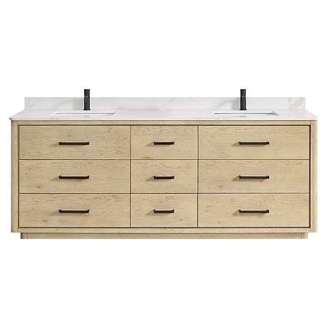 Genora Blonde Oak 84" Double Vanity with Pacific White Quartz Top