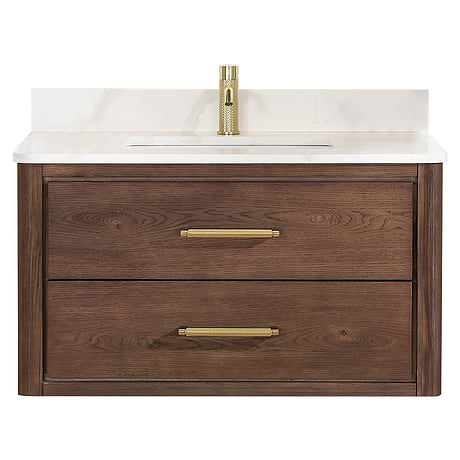 Riven Brown Oak 36" Single Vanity with Pacific White Quartz Top
