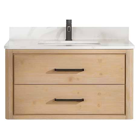 Riven Blonde Oak 36" Sinlge Vanity with Pacific White Quartz Top
