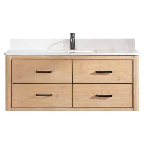 Riven Blonde Oak 48" Sinlge Vanity with Pacific White Quartz Top