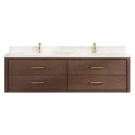 Riven Brown Oak 72" Double Vanity with Pacific White Quartz Top