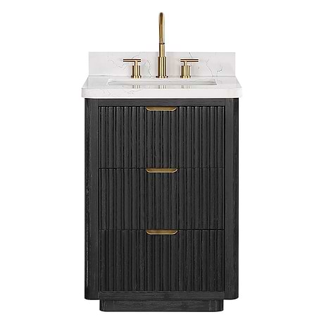 Solara Black Oak 24" Single Vanity with Bianco White Stone Top
