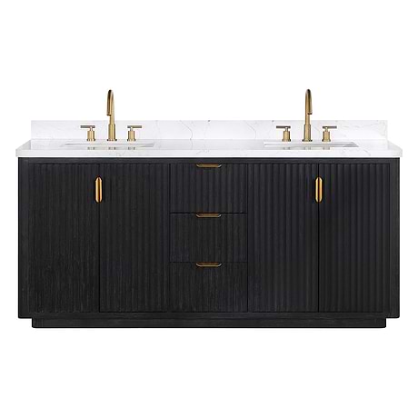 Solara Black Oak 72" Double Vanity with Bianco White Stone Top