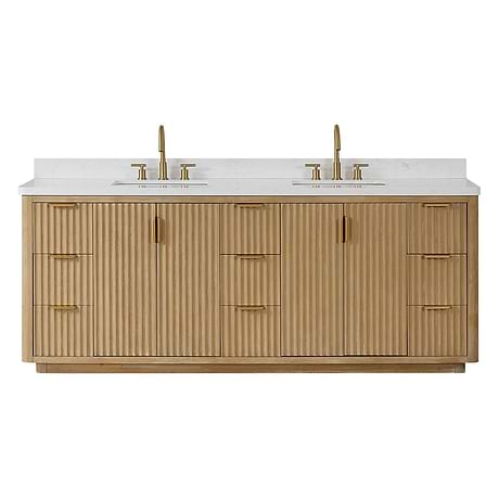 Solara Blonde Oak 84" Double Vanity with Bianco White Stone Top