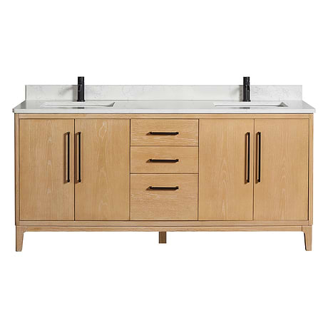 Kaitlin Blonde Oak 72" Double Vanity with White Composite Stone Top