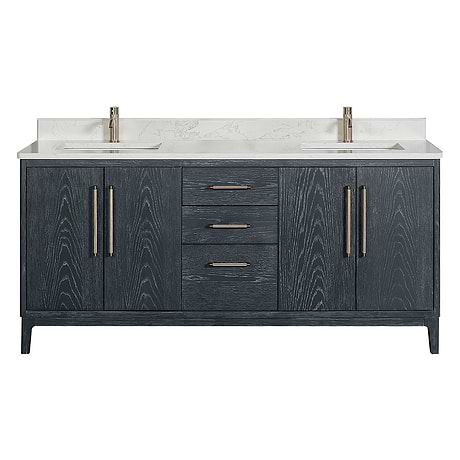Kaitlin Navy Oak 72" Double Vanity with White Composite Stone Top