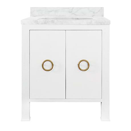 Selene White Textured Linen 30" Single Vanity with Carrara Marble Top