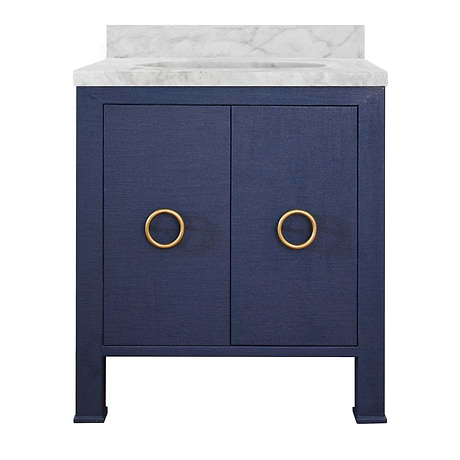 Selene Blue Textured Linen 30" Single Vanity with Carrara Marble Top